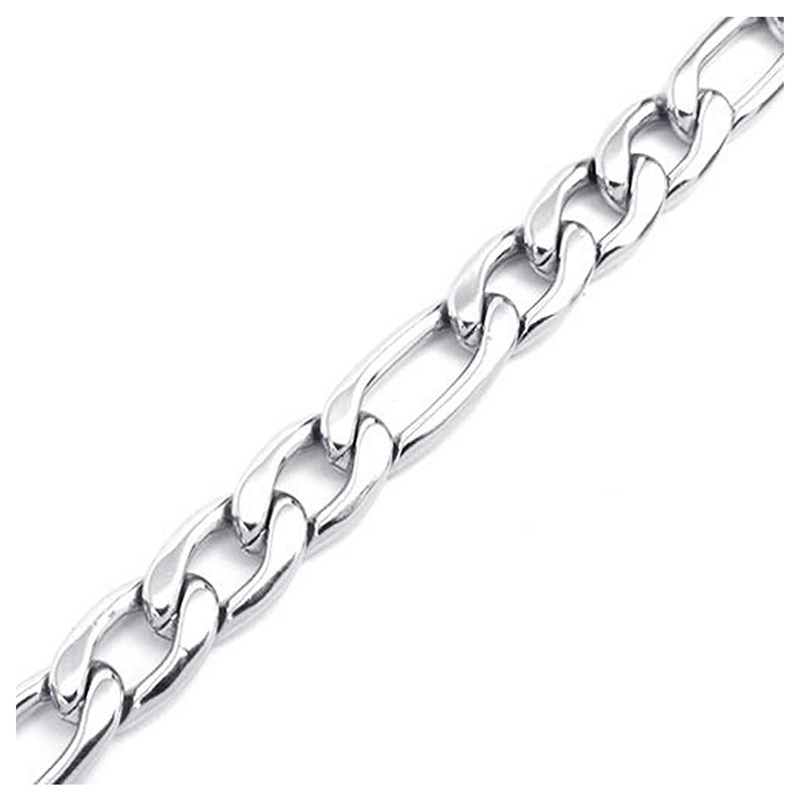 

Jewelry Men's Necklace, Stainless Steel, Figaro Curb Chain Necklace, Silver - Width 10mm