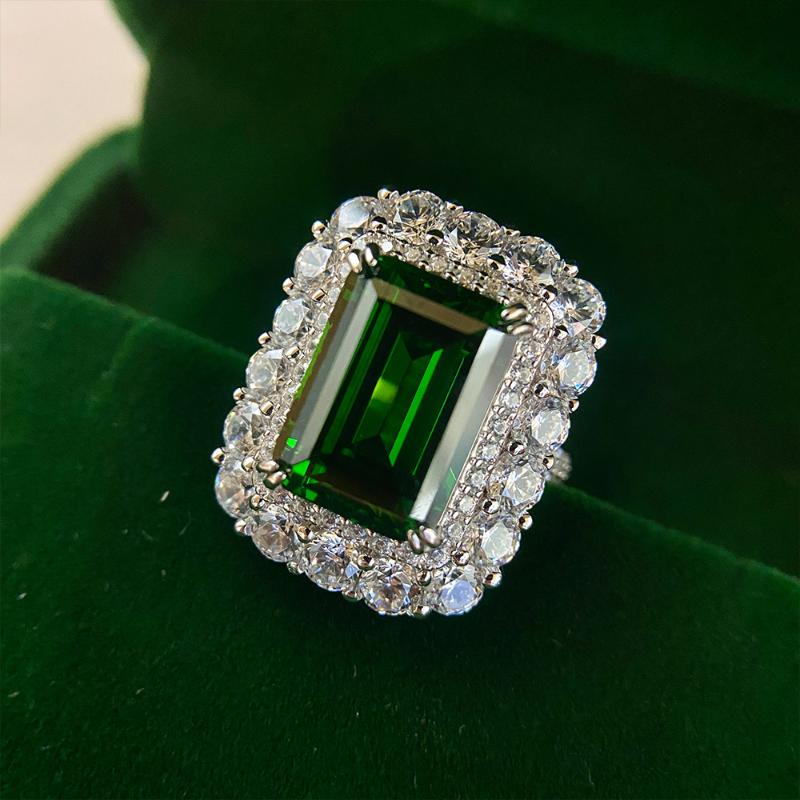 

Cluster Rings 2021 Women Real Pure 925 Sterling Silver And Created Emerald Cubic Zircon Stone Anniversary Jewelry