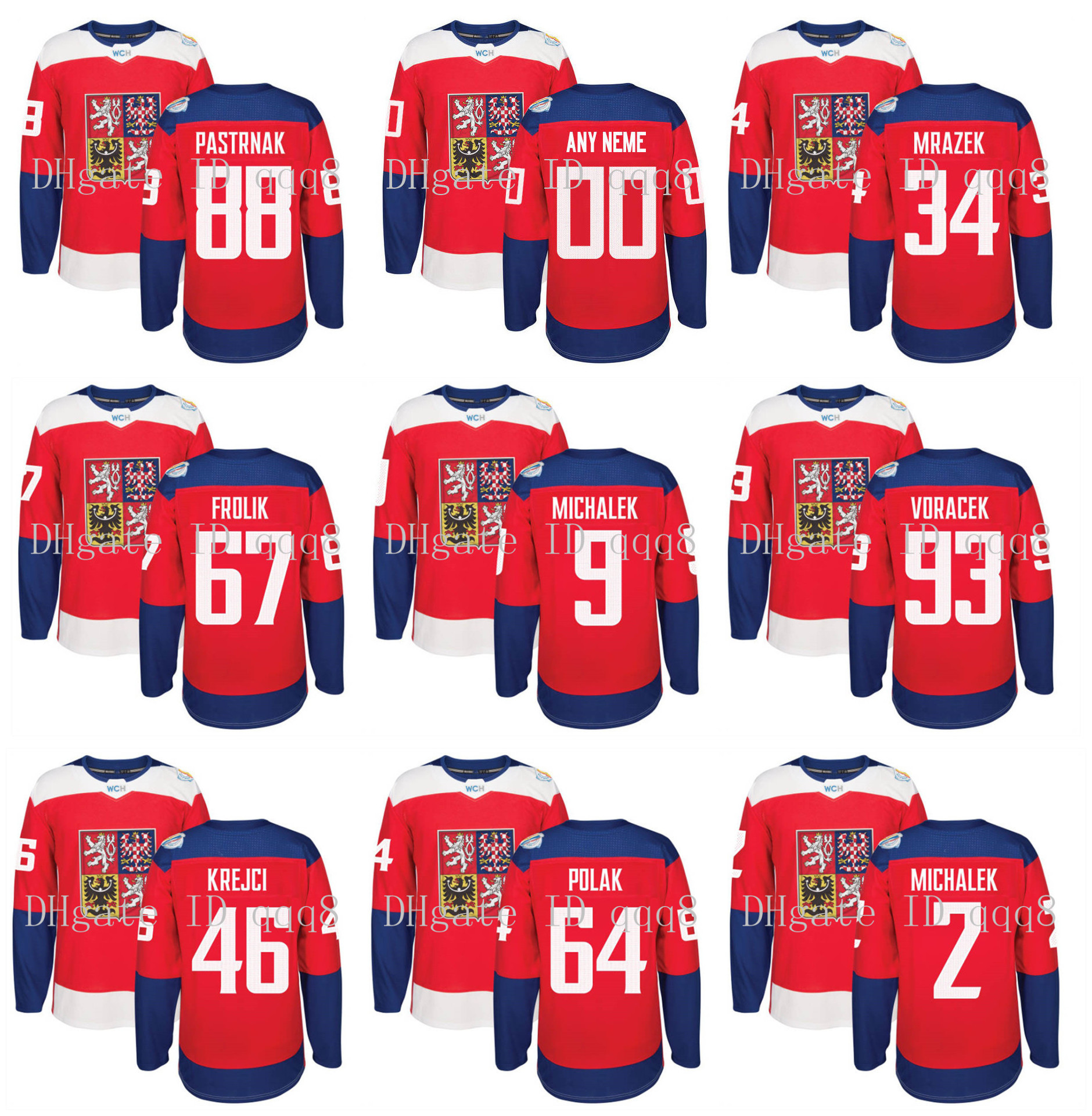 

Team Czech Republic Jersey 34 Petr Mrazek 88 David Pastrnak 46 David Krejci 2 Zbynek Michalek 67 Michael Frolik World Cup WCH Hockey Jersey, Red