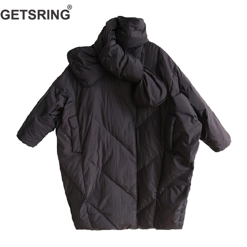 

GETSRING Women Coat Scarf Collar Black White Plus Size Ultra Light Down Jacket Women 2018 New Fashion Long Down Jackets Casual