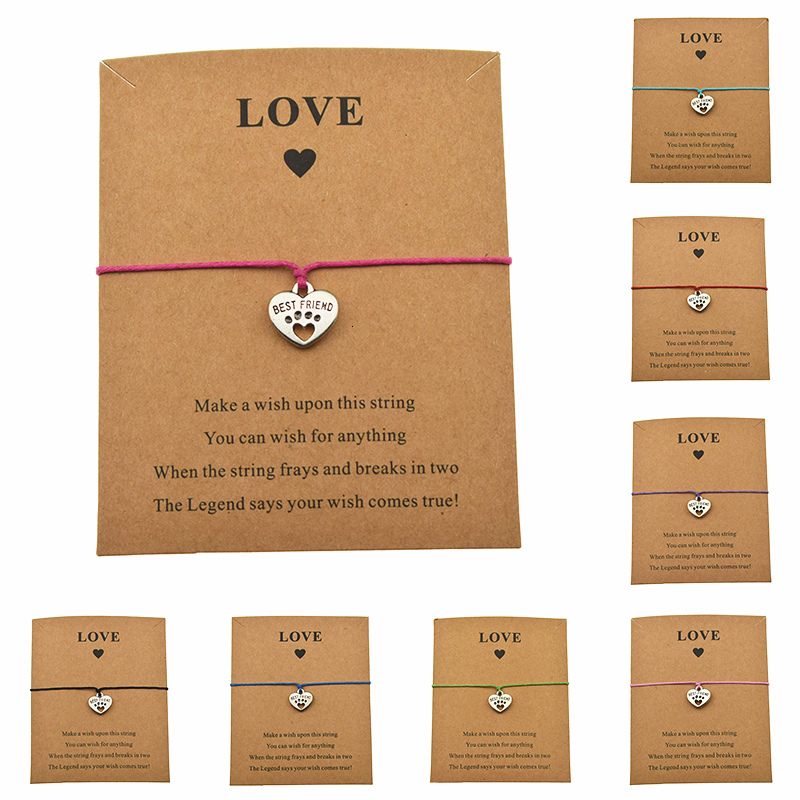 

New Cute Best Friend Heart Charms Dog's Paw Bracelets Make A Cards Love Words Lucky Gifts Dog Lovers Jewelry For Women Men