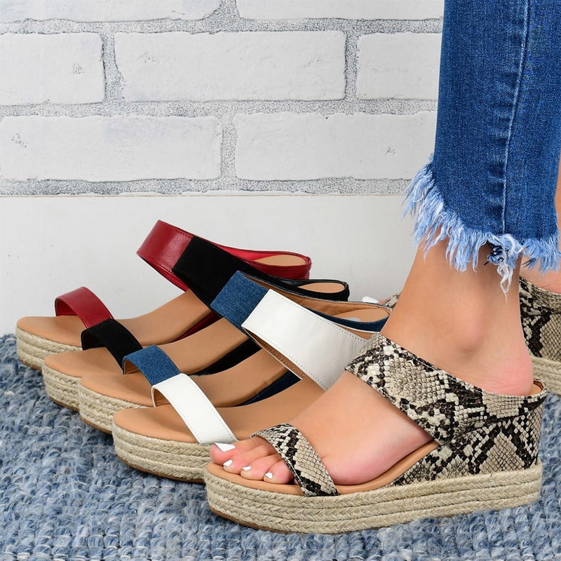 

Women Sandals Solid Slip-On Straw Open Toe Thick Bottom Wedges Casual Shoes Plus Size Summer Beach Sandals Slippers Shoes