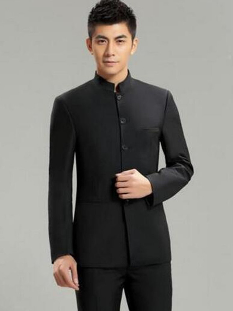 Costumes pour hommes Blazers Noir tunique pour hommes taille personnalisée Zhongshan fit body casual robe formelle costume de mariage d'affaires