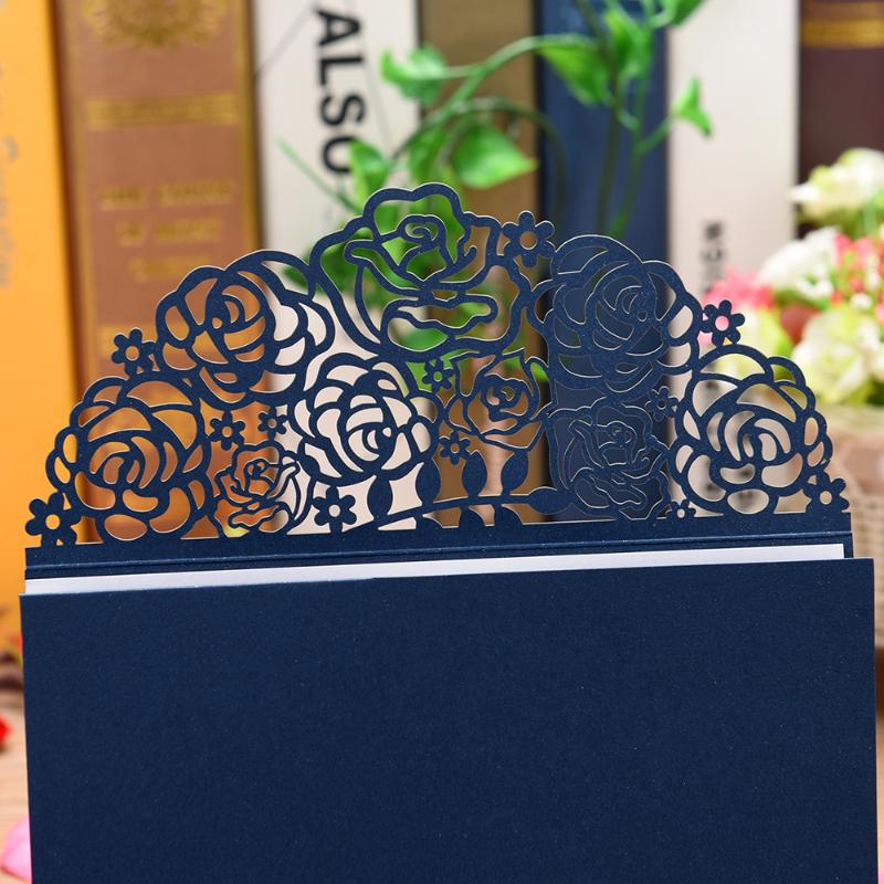 

Hot 10pcs Blue White Elegant Wedding Invitations Pearl Paper Floral Wedding Cards with Blank Inner Sheet for Party Suppl