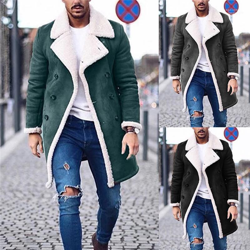 Solid Trench Coats Fashion Fleece Warm Winter Jacket Plus Size Mens Casual Long Coats Designer Mens