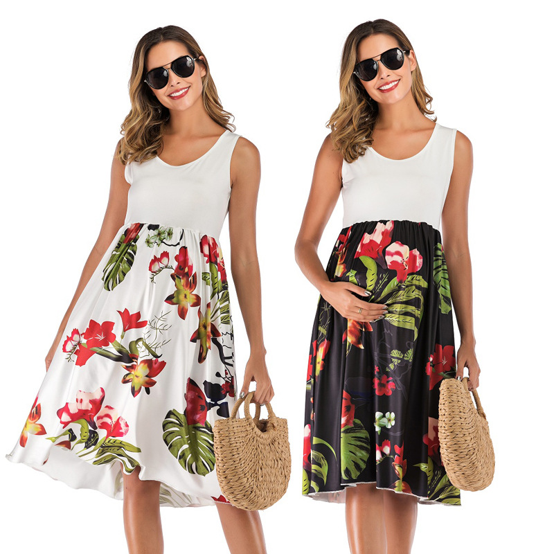 

2020 New Women Pregnant Maternity Nursing Floral Breastfeeding Summer Sleeveless Dress beach clothes for pregnant women, Black