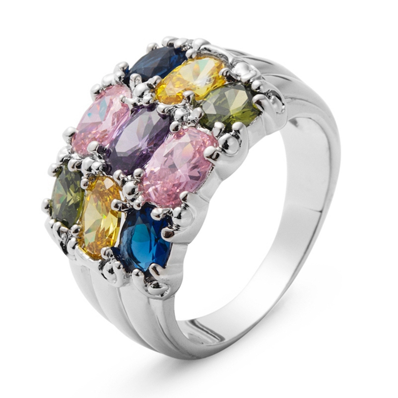 

SHUNXUNZE Noble Generous Engagement rings for men and women Pink Peridot Morganite Blue Purple Cubic Zirconia Rhodium Plated R141 size 6 -13