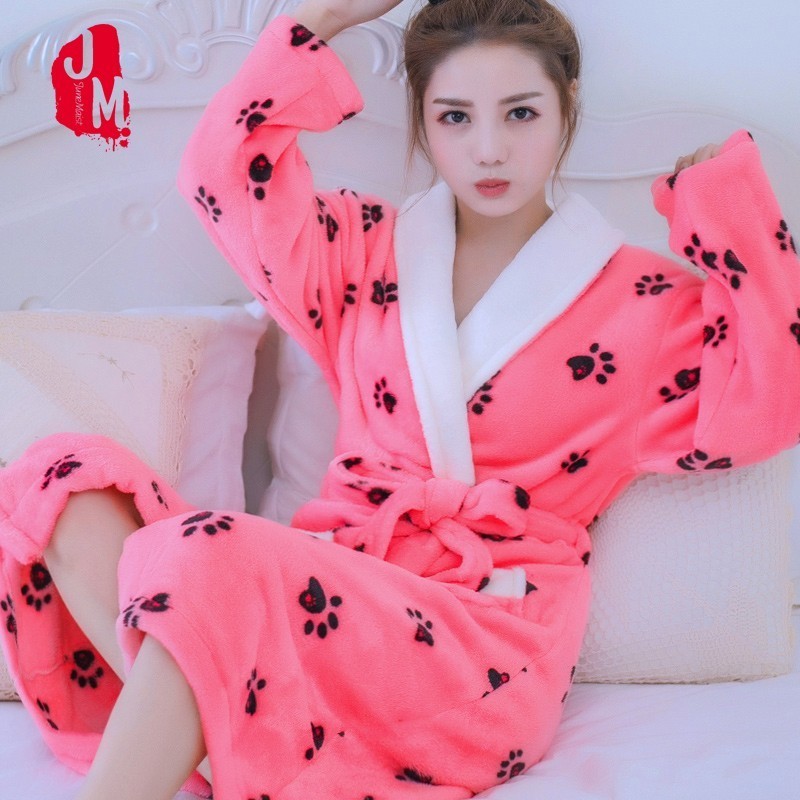 

Soft Robe Womens Bathrobe Winter Warm Coral Fleece Women's Bathrobe Nightgown Kimono Floral Dressing Gown Sleepwear Home Clothes, Women pajama