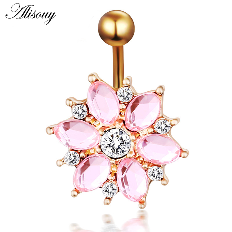 

Alisouy 1PCS Steel Body Piercing Jewelry Flower Navel Belly Bar Pircing Belly Piercing button rings for girls