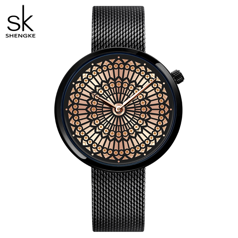 

Shengke Luxury Brand Watch Women Fashion Dress Quartz Watch Ladies Full Steel Mesh Strap Waterproof Watches Relogio Feminino, No send watch for shipping