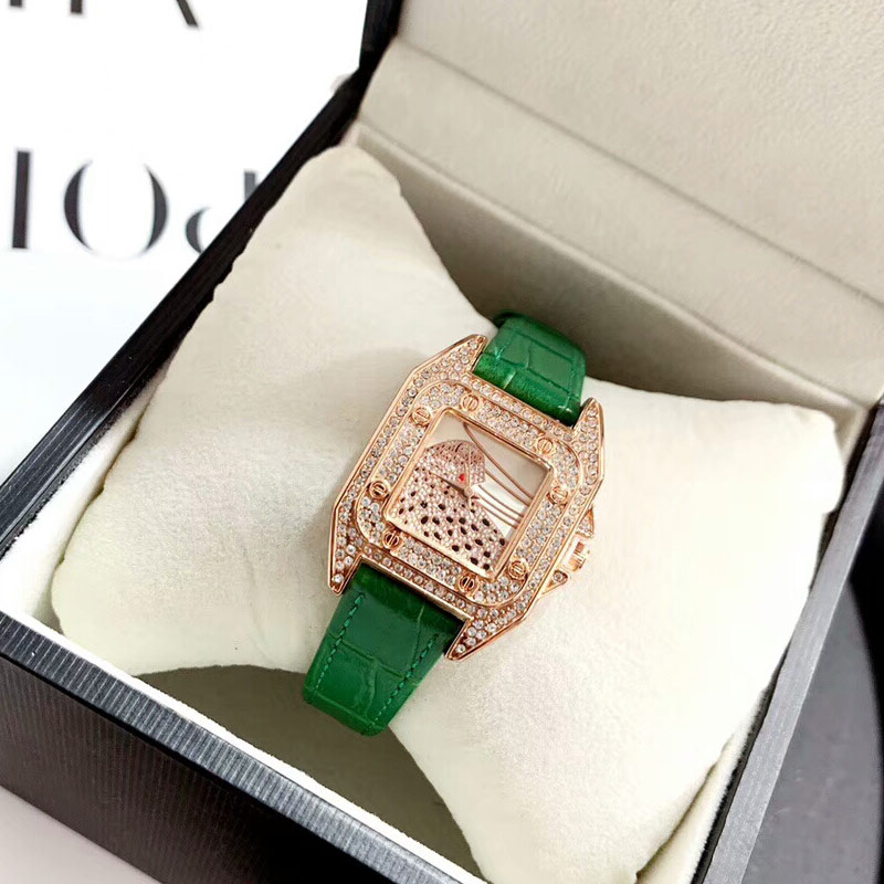 

Dress women watches Crystal Analog Square dial Leather strap diamond quartz watch for lady girls best Valentine's day gift Wristwatches