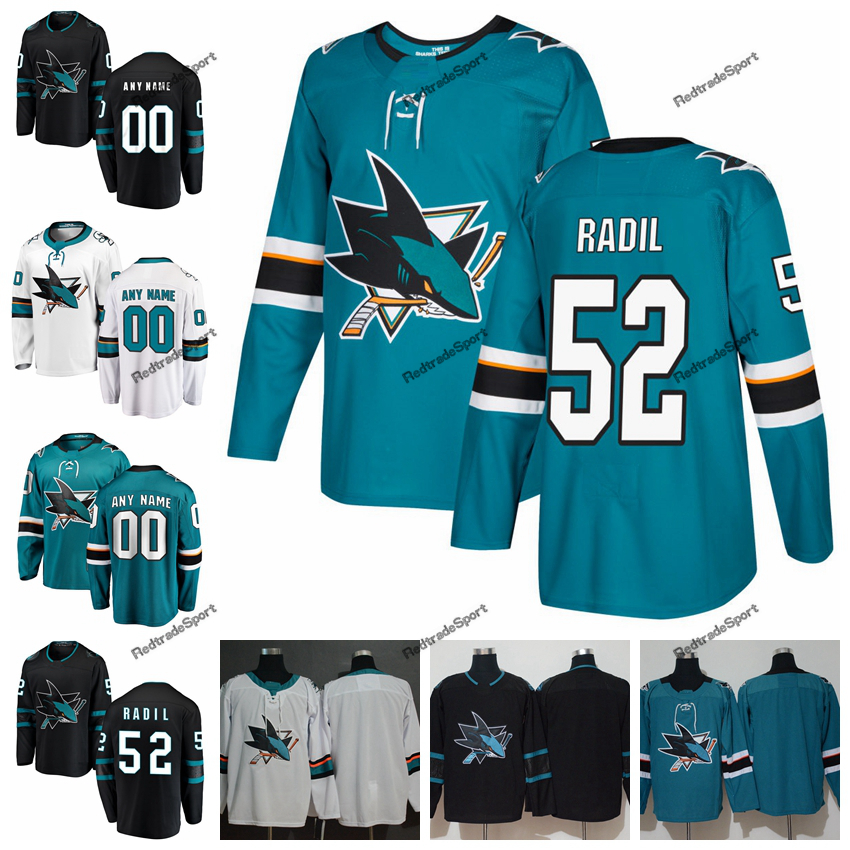 

2019 San Jose Sharks Lukas Radil Hockey Jerseys Mens New Alternate Black #52 Lukas Radil Stitched Jerseys Customize Name Number