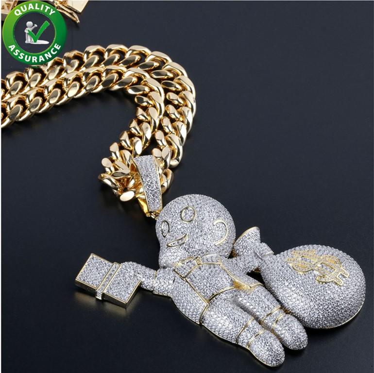 

Iced Out Chains Pendant Designer Necklace Hip Hop Jewelry Mens Cuban Link Gold Luxury Diamond Bling CZ Rapper Chain Cartoon Brand Charms