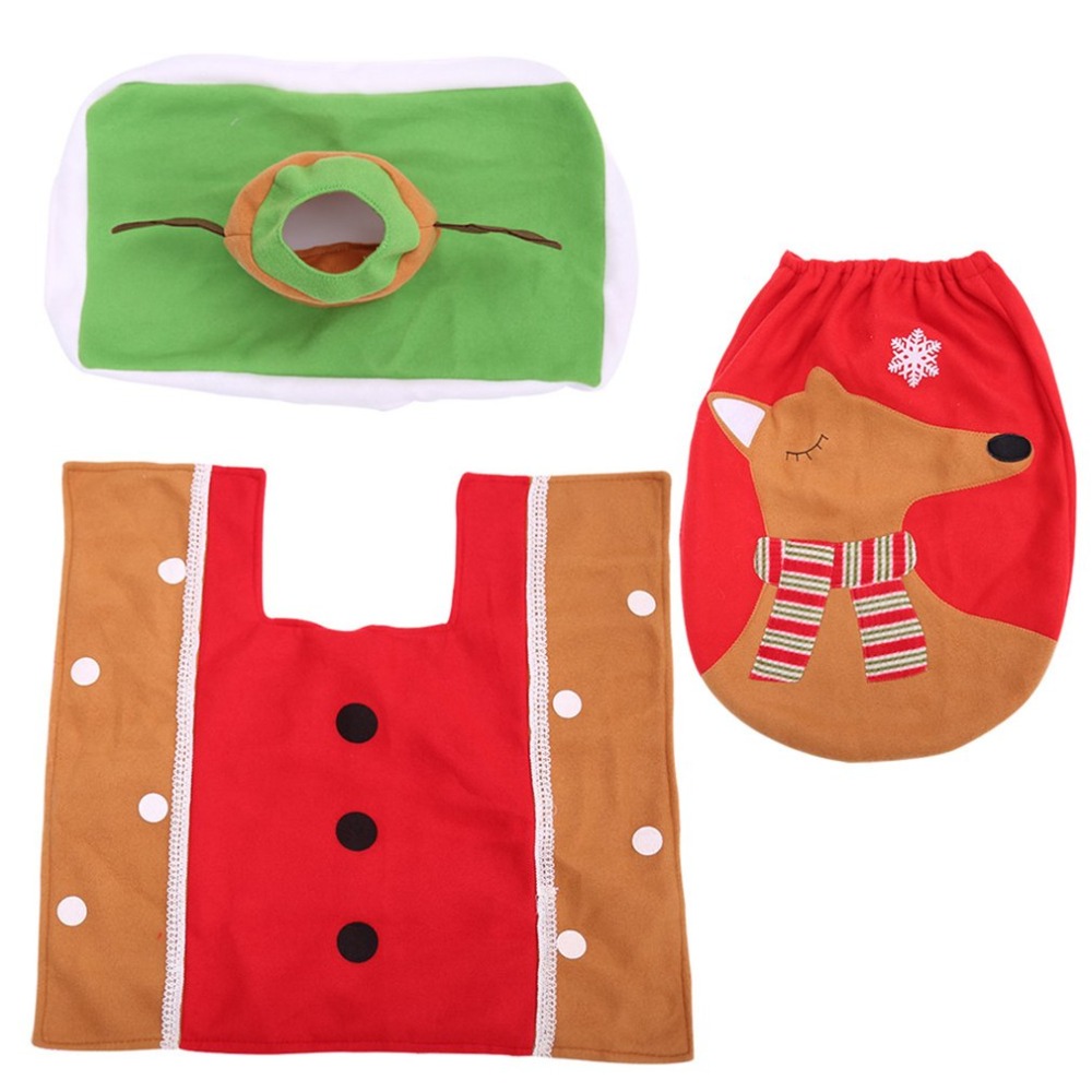

Moose Pattern Toilet Set Bathroom Decoration Three-piece Toilet Seat Lid Cover Embroidery Elk Scene Decoration