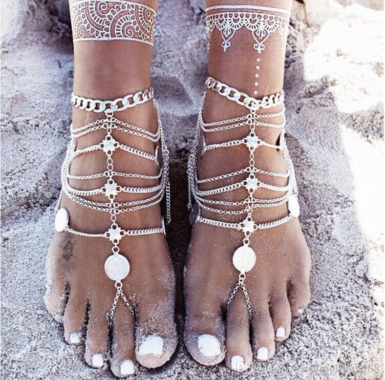 

Barefoot Sandals Stretch Anklet Chain with Toe Ring Slave Anklets Chain Retaile Sandbeach Wedding Bridal Bridesmaid Foot Jewelry 30 pcs