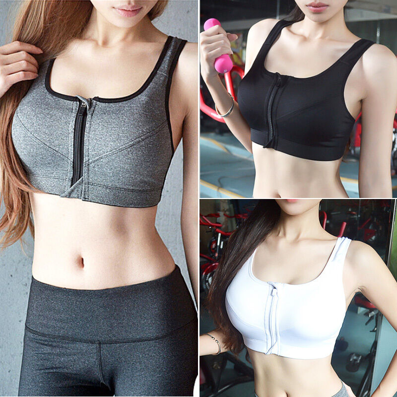 

Plus Size Woman Sport Bras Zip Push Up Breathable Seamless Running Bras Sports Bra Crop Tops, Black