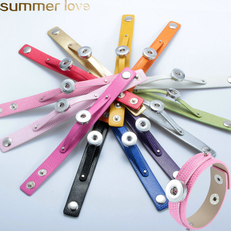

PU Leather Bracelet Jewelry DIY Colorful Snap Button Leather Bracelets Bangle Fit 18mm Photo Glass Cabochon Wrap Charm Bracelet Men Jewelry