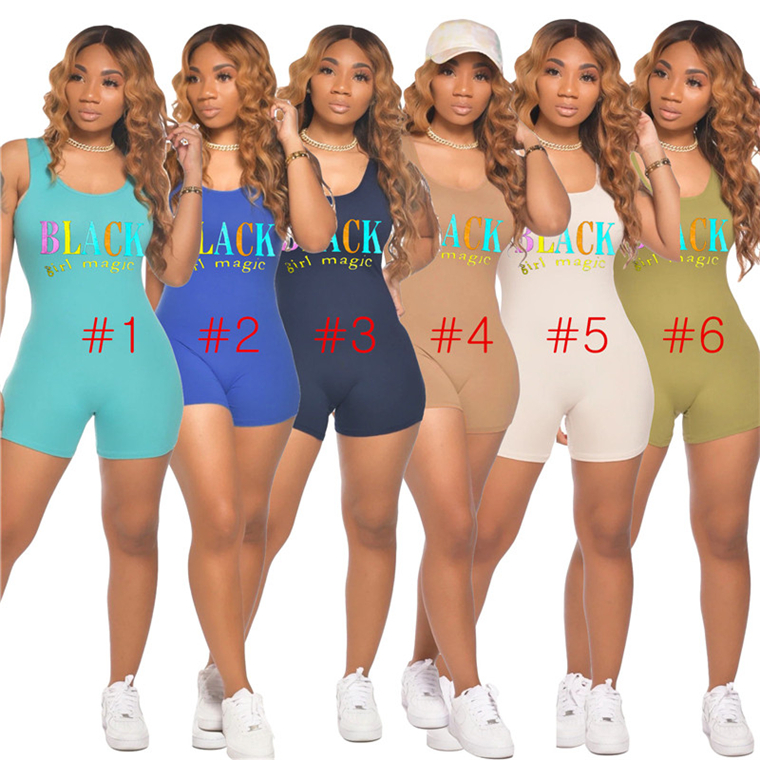 New Women Bodysuit Black Print Design Sexy Ladies Trendy Sleeveless Backless Romper Female One-piece Shorts Jumpsuits Clothes S-XXL D6202