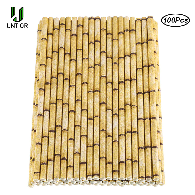 

UNTIOR 10pcs/lot Green Theme Paper Straws Happy Birthday Wedding Decorative Event Party Supplies Environmental Drinking Straw
