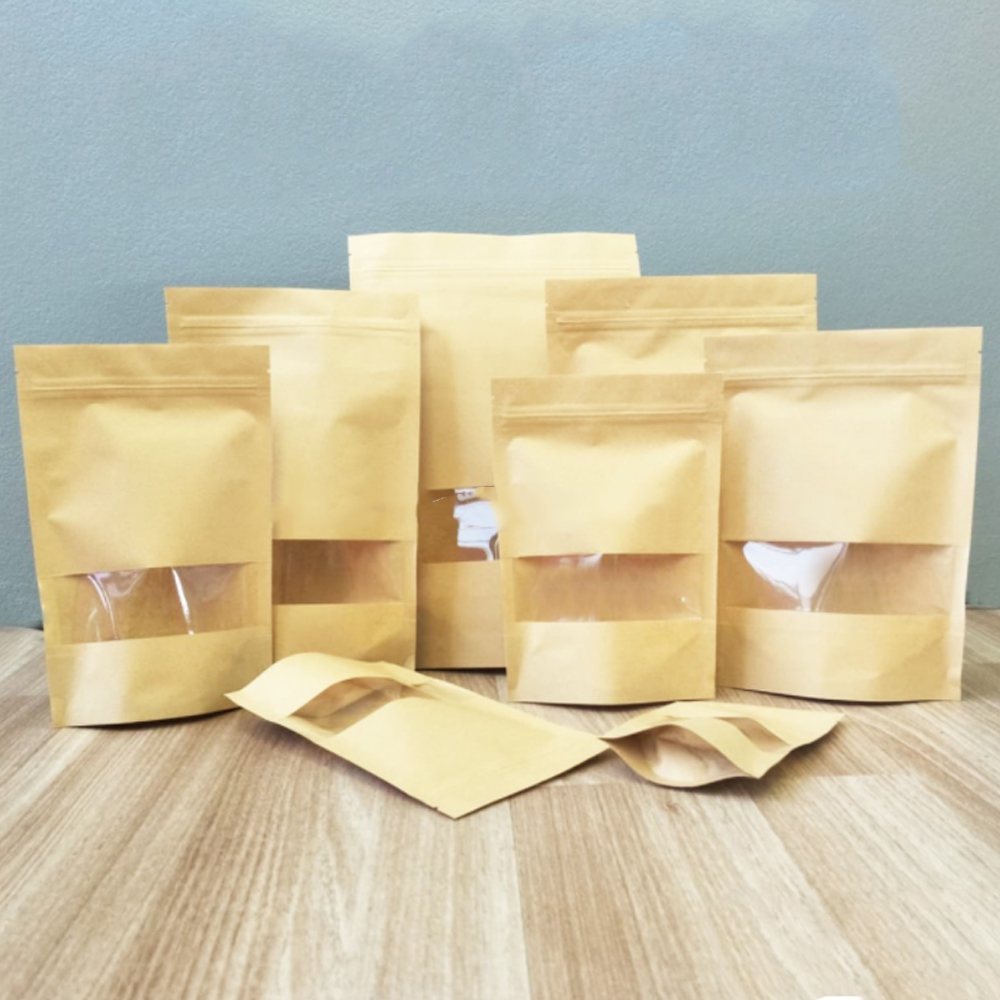 

Self-Sealed Scrub Package Bag 50 Pcs with Window Kraft Paper Nut Bag Seal Pocket Candy Sturdy