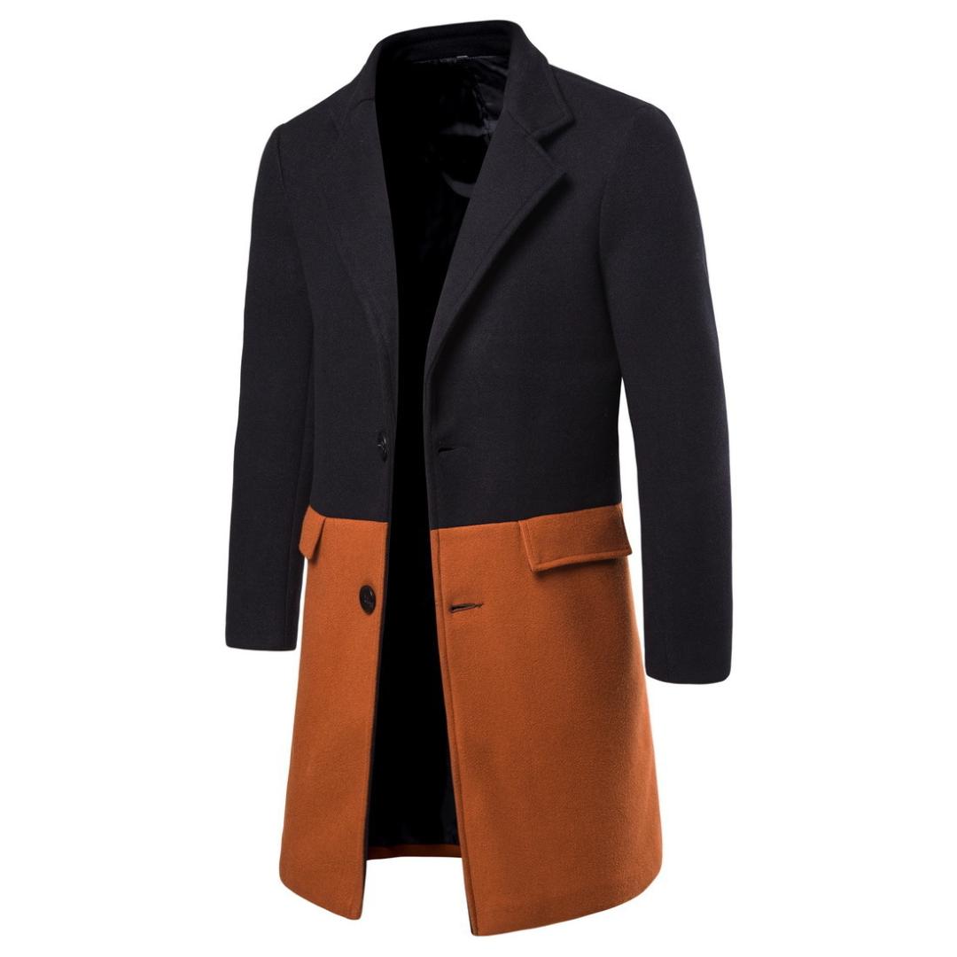 

2019 Autumn Woolen Loose Coat Male Self-cultivation Long A Hit Color Wool Windbreaker Yf02, Figure