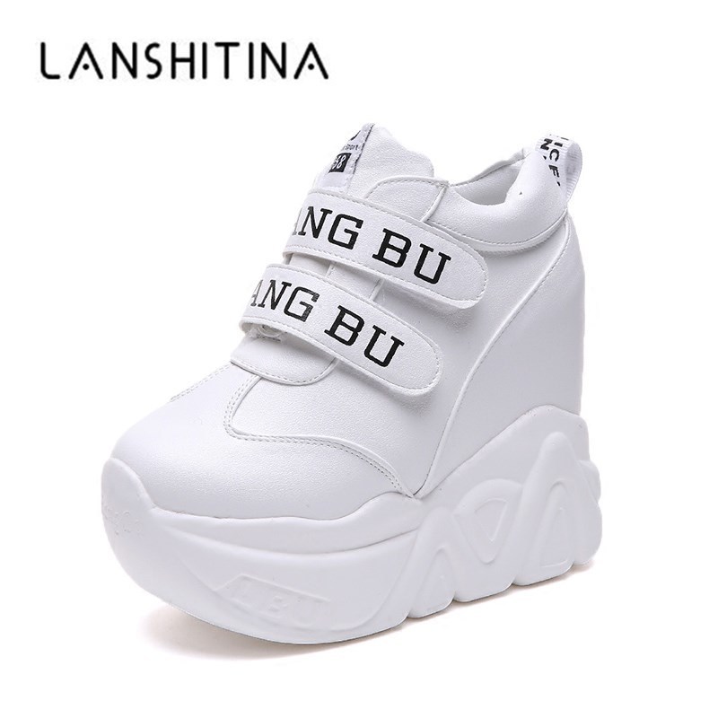 Hot Sale 2018 High Heel Wedges Platform Sneakers 11CM Height Increasing Women Pu Leather Shoes Comfortable Casual Woman Shoes Y200424