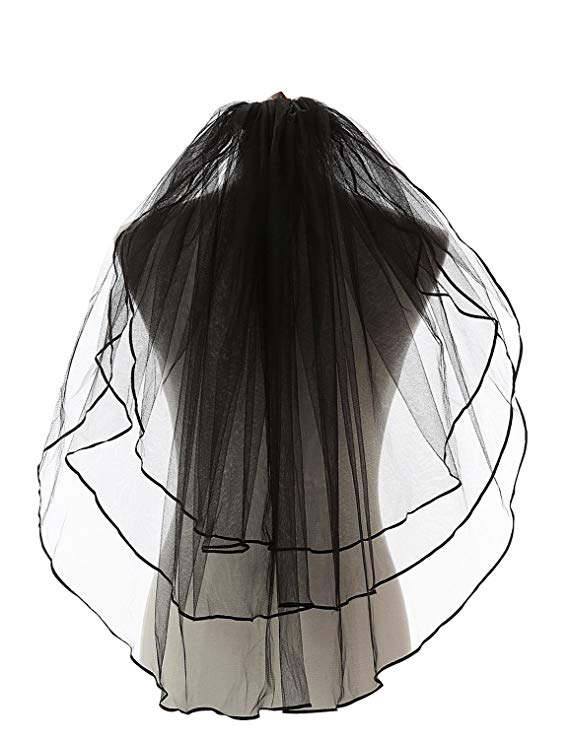

Hot Sale Black Gothic Wedding Veils Women's 3 Tiers Ribbon Edge Finger Tip Wedding Bridal Veil 11054BK Cheap Hot Sale