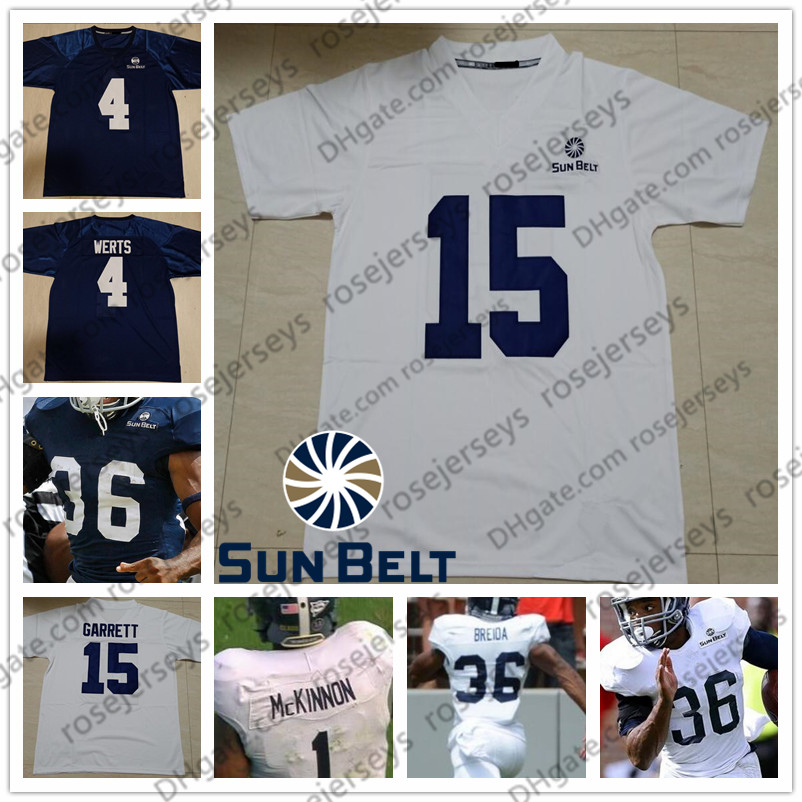 

Custom Georgia Southern Eagles 2019 Football Any Name Number White Navy Blue 1 Shai Werts Jerick McKinnon 36 Matt Breida Sun Belt Jersey