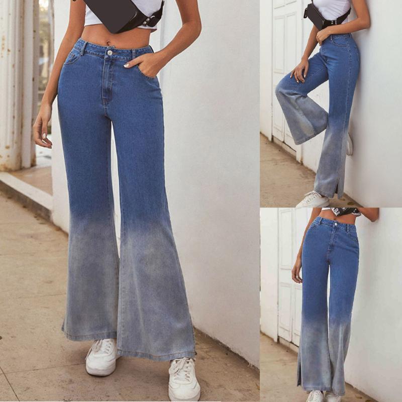 

Women's High Waisted Jeans Gradient Denim Zipper Jeans Trousers Loose Pants summer Streetwear Pantalones Vaqueros Mujer #j55, Blue