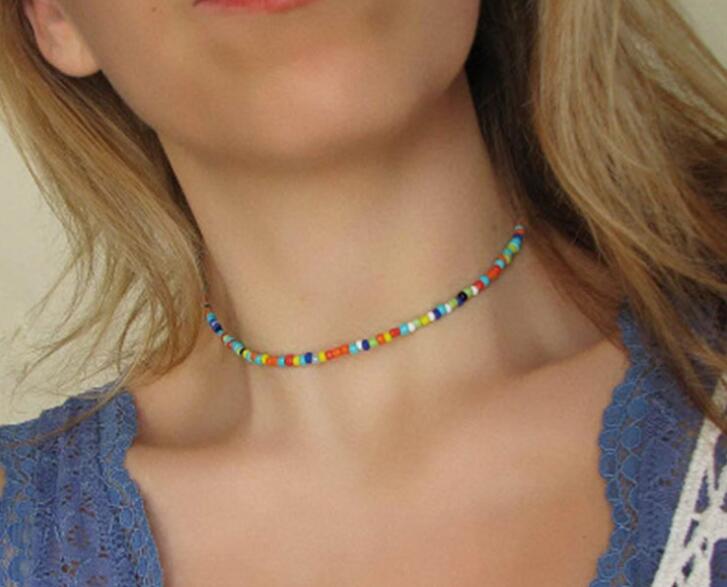 

Bohemian Handmade Rainbow Beads Choker Necklace Boho Candy Color Bead Satellite Necklace Women Fashion Jewelry Necklaces GB1232