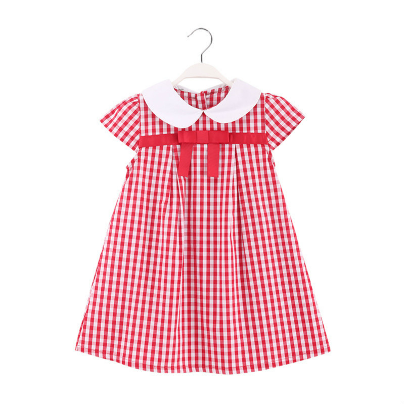 

Girls Fashion Dresses Summer Brand Striped Plaid Dresses Children Designer Casual Cute Dress with Bows Kids Girl Dress Princess Dress Hot, Pink