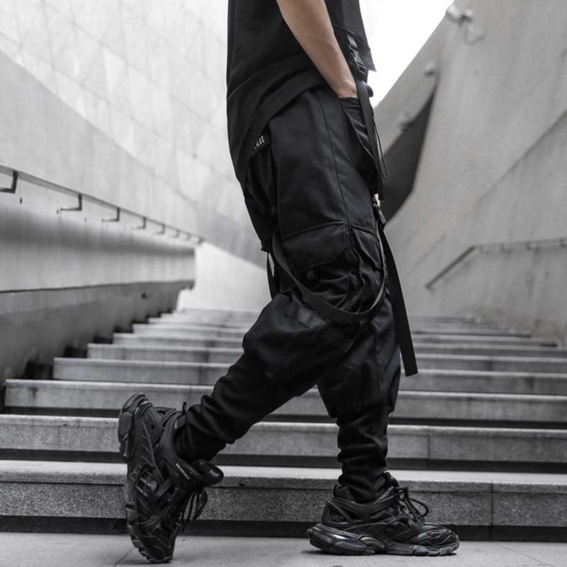

Fashion Harem Pants Mens Streetwear Loose JoggerCasual Hip hop Male Pants Ribbons 2020 Spring High Quality Men Sweatpants, Black