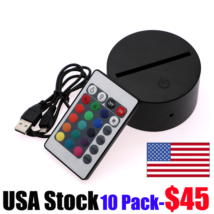 

3D Night LED Light Lamp Base + Remote control + USB Cable Adjustable 7 Colors Decoration Decorative lights for bedroom child living room