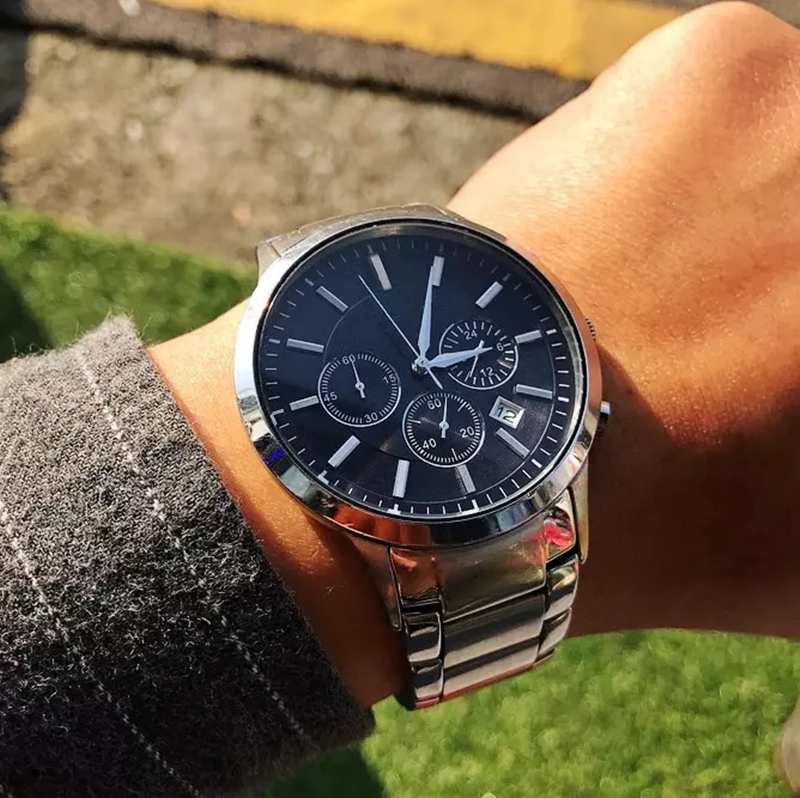 

Hot Selling Top luxury watch New Stainless Steel Classic Mens Business Wristwatch Men Fashion stop Top quality Sport Watch Gift Box DropShip, Leather band: rose brown white dial