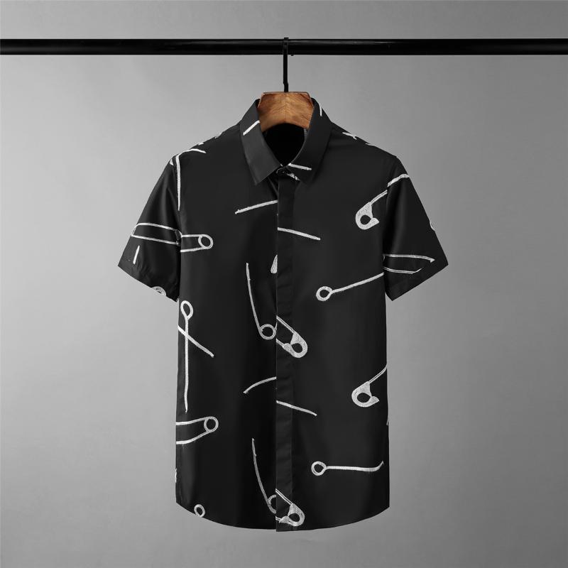 

Pin Embroidery Mens Shirts Luxury Short Sleeve Casual Mens Dress Shirts Plus Size 4xl Summer Slim Fit Man, Black