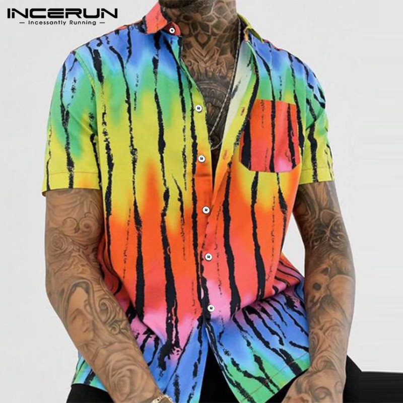 Mode Imprimé Hommes Casual Shirt 2020 Lapel respirant à manches courtes chemises hawaïennes Streetwear Camisa Masculina INCERUN S-5XL