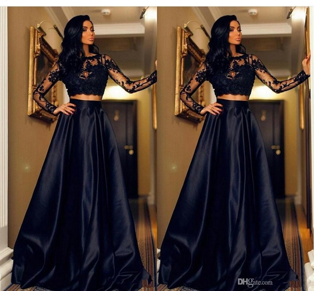 

2019 New Cheap Black Two Pieces Prom Dresses Illusion Long Sleeves Lace Appliques Open Back Cheap Long Party Dress Evening Gowns, Burgundy