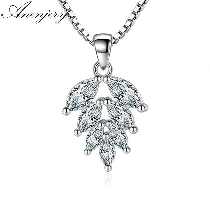 

925 Sterling Silver Jewelry Zircon Ice Leaves Pendant Neckace For Women Gift Box Chain Choker Collares