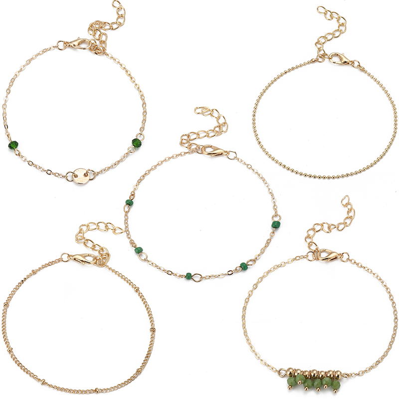 

VEKNO 5pcs/set Fashion crystal bead chain link Bracelet For Women Girls Bohemia wrap Layer Bracelet Bangles Gold Jewelry