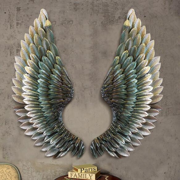 Iron wing Decorative Objects Loft industrial wind office wall decoration hanging retro art wings bar Figurines-image-478490728