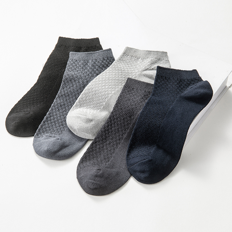 

New Bamboo Fiber Men's Socks Breathable Plaid Short Socks Man Ankle Deodorant Business Calcetines, Black