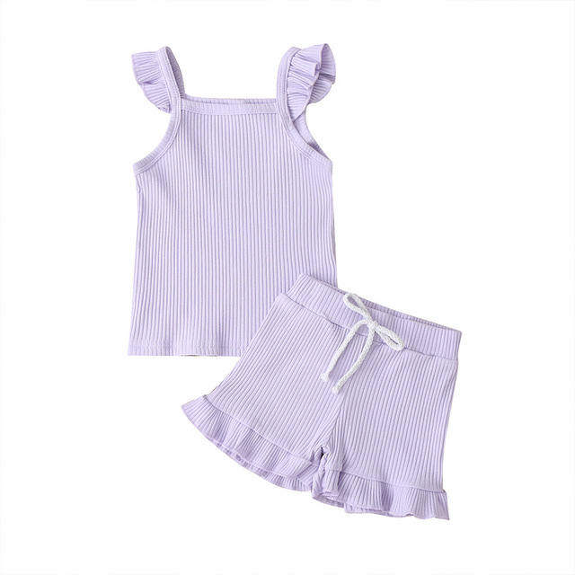 

Girls Ruffle Braces Tank Tops+Shorts Outfits Summer 2020 Kids Boutique Clothing 1-4T Little Girls Casual 2 PC Set, White