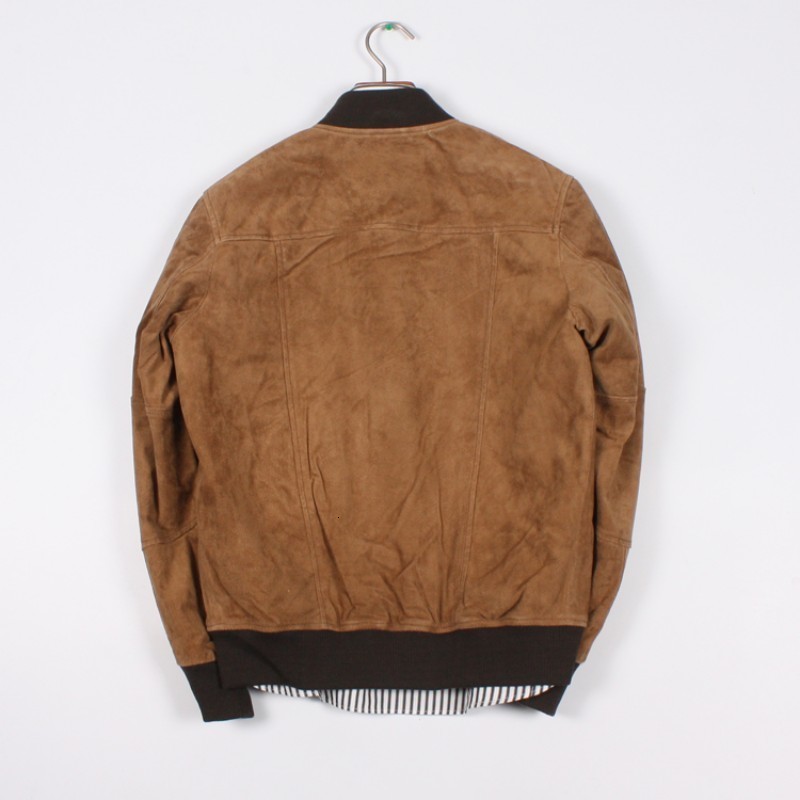 

Baseball Slim Classic Pigskin Genuine Leather Jacket Men Stand Collar Brown Male Real Leather Jacket Zipper Fashion Korean coat, Bworn