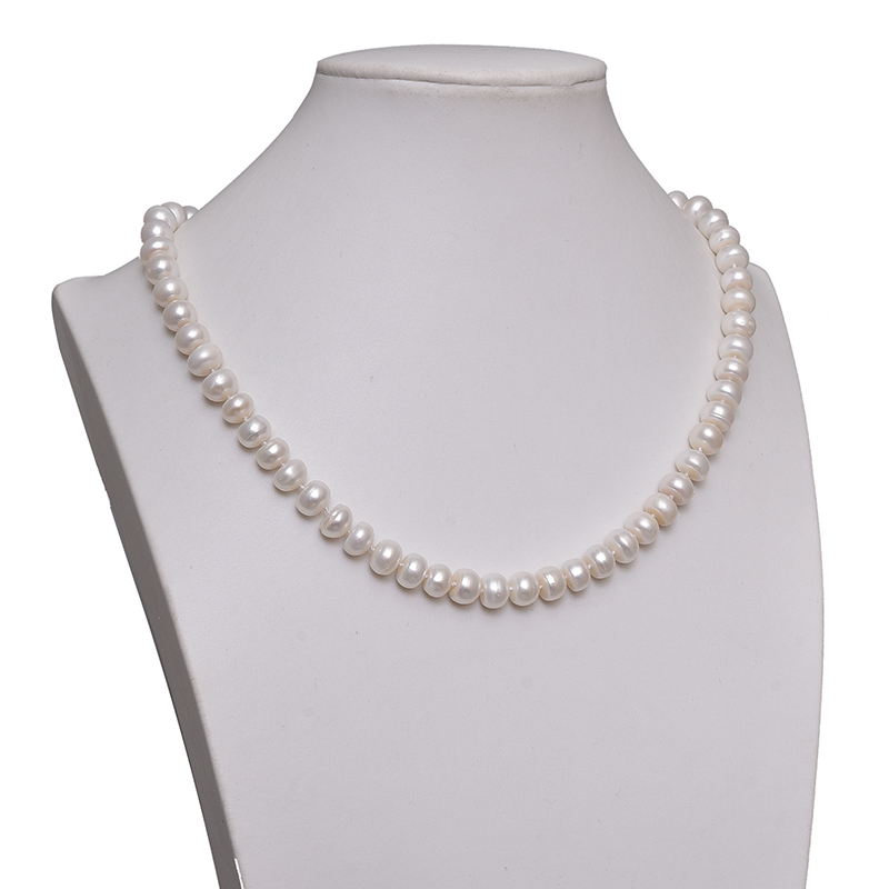 

Lockets 6*8mm Simple And Pure Natural Fresh Water White Pearl With Generous Round Necklace Findings 19inch Wholesale
