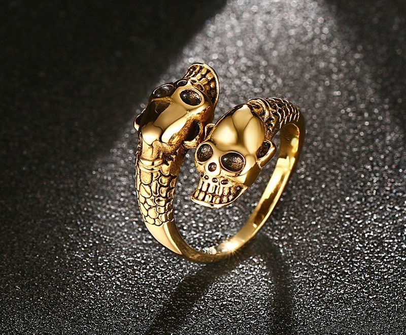 

Adjustable Vintage Punk skull Ring Men Chunky Copper Alloy Biker Rock Rap Embrace Skeleton Head Ring Gothic Jewelry