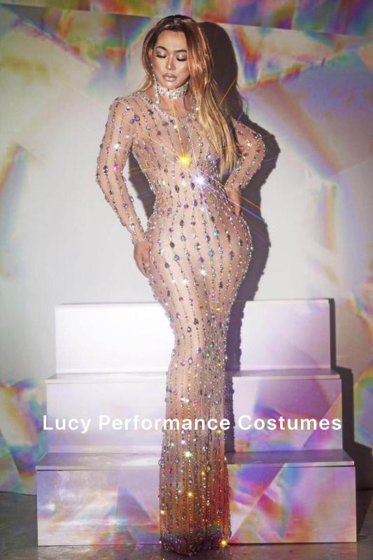 

Shiny crystal mesh one-piece sexy multi-color corset with diamond women's nightclub costume singer Stage Dance Costume, Short black