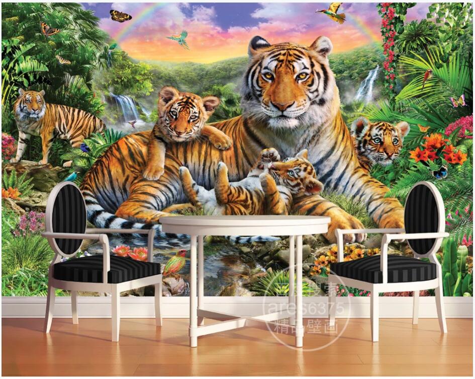 

3d wall murals wallpaper for walls 3 d Tropical rainforest animal tiger plant forest waterfall butterfly custom photo mural home decor, Non-woven wallpaper