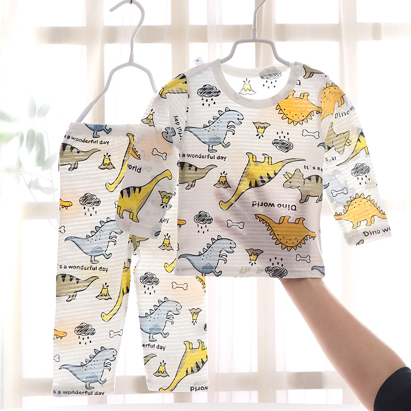 

Children's Pajamas Summer Clothes Set Thin Baby Air Conditioning Leisure Tops Long-Sleeved Slub Cotton Fiber Baby Cotton, Color 13