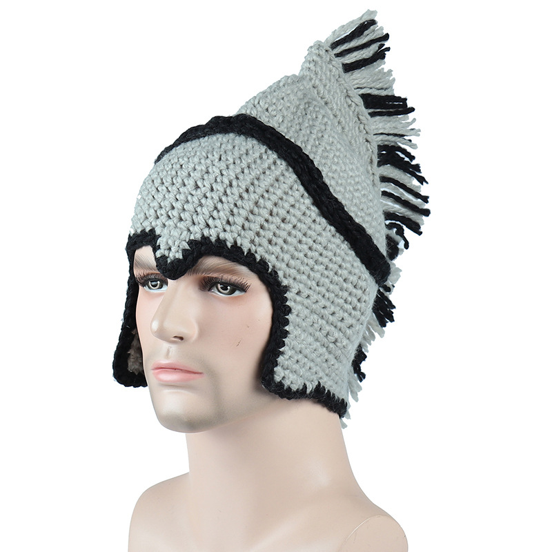 

Winter Handmade Funny Hats Cool Red Tassel Roman Knight Helmet Mask Beanies Cosplay Caps Men's Women's Gag Party GiftsK18, Black
