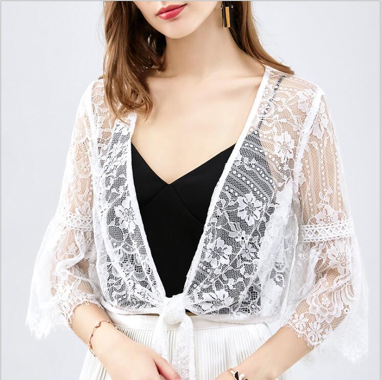 

Lace sunscreen cardigan women' short perspective sexy shawl